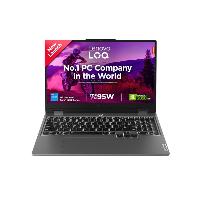 Picture of Lenovo LOQ - 12th Gen Intel Core-i512450HX 15.6" (39.6cm)  83GS008SIN  Gaming Laptop (12GB/ 512GB SSD/  Full HD Display/ 4 GB Graphics/ NVIDIA RTX 2050/ Windows 11 Home/ MS Office/ 1 Year Warranty/ Luna Grey/ 2.45 Kg)